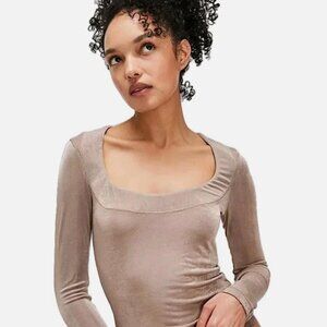 NWOT Free People By The Way Top Long Sleeve Mushroom Brown Stretch